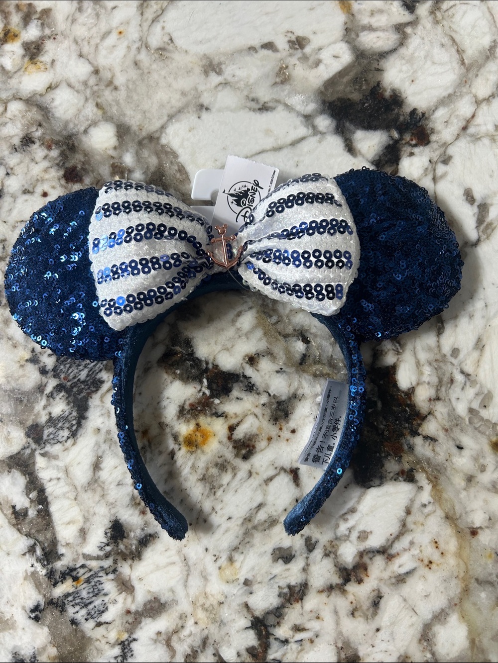 Disney Cruise Line Navy Sequin Minnie Ears Headband with Bow